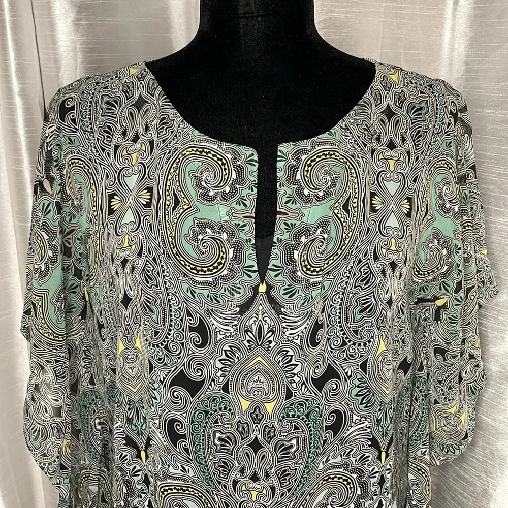 Liz Claiborne Women’s Small Sheer with Cami Dolman Sleeve Boho Belted Blouse - Picture 2 of 8